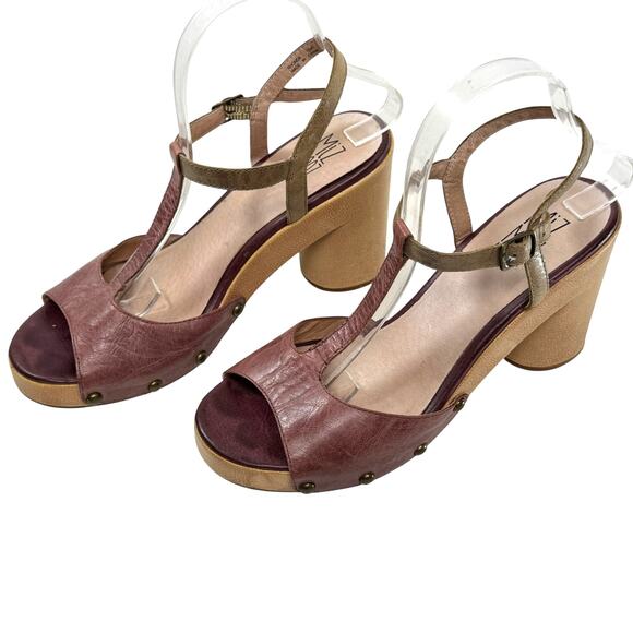 Miz Mooz Sandal Size 10 Rhonda Purple Leather T-Strap Open Toe Platform Heeled - Picture 1 of 11